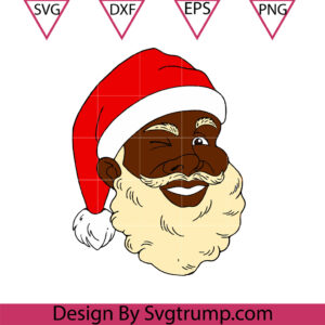 American Santa Christmas Svg, African American Santa Claus Man In Red Christmas Hat Svg