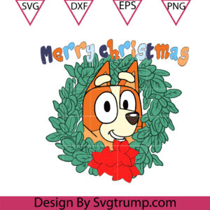 Bluey Cartoon Christmas Wreath Svg, Christmas Bluey Cartoon Svg
