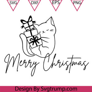 Cat Christmas Holding A GIFT Box Svg, Cat Mom Svg, Merry Catmas Svg