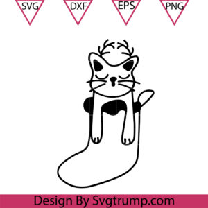 Christmas Baby Cat Socks Svg, Socks Meowy Christmas Svg, Cat Lover Gift Black Svg