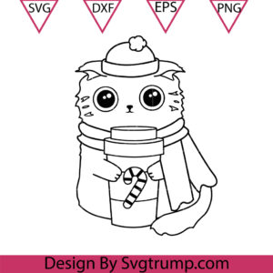 Christmas Candy Cane Latte Cat Svg, Black Cat With Peppermint Coffee Svg