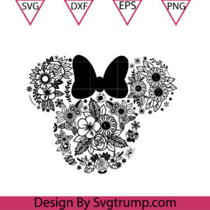 Christmas Floral Mouse Head Svg, Flower Design Mouse Ear Svg
