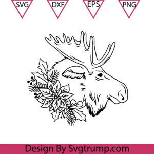 Christmas MooseFlowers Cut File Svg, Moose Poinsettia Svg, Elk Christmas Animal Svg