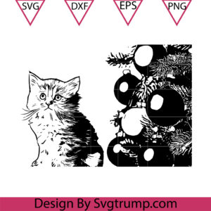 Christmas Tree And Kitten Svg, Dog Christmas Tree And Box Svg