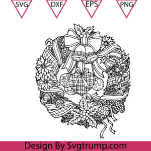 Bell Christmas Wreath Mandala Svg, Christmas Wreath Heart Svg, Christmas Wreath Svg