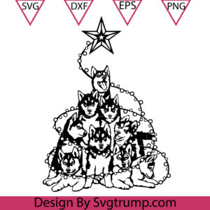 Cute Husky Christmas Tree Svg, Husky Christmas Tree Svg, Husky Svg