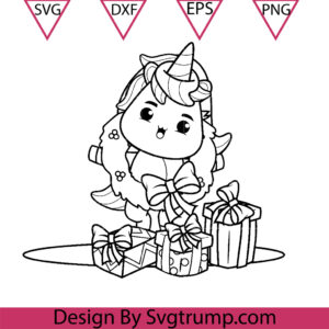 Cute Unicorn With Christmas Gifts SVG, Unicorn SVG PNG DXF EPS