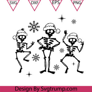 Dancing Skeletons Hat Snowflakes Svg, Christmas Snowflakes Svg, Santa Hat Winter Svg