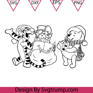 Disney Christmas Pooh Tigger And Snowman Svg, Pooh Christmas Holding books Svg