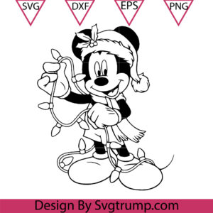 Disney Minnie Christmas Svg, Mickey Mouse Christmas With Light And Hat Outline Svg