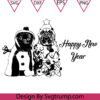Dog and Snowdog Happy New Year Svg, Christmas Tree Dog And Snowdog Svg