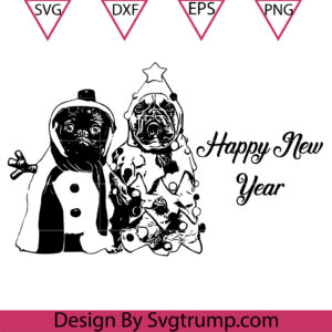 Dog and Snowdog Happy New Year Svg, Christmas Tree Dog And Snowdog Svg