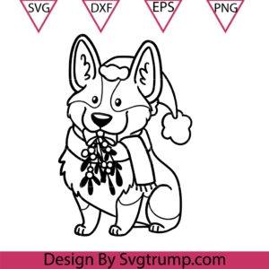 Happy Christmas Corgi Mistletoe Santa Hat Svg, Christmas Corgi Svg, Corgi Svg