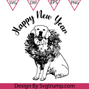 Happy New Year Christmas Dog Wreath Svg, Funny Dog Hat Christmas Svg