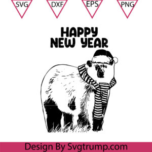 Happy New Year Polar Bear Svg, Bear Hat Christmas SVG PNG