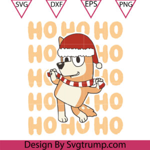 Ho Ho Ho Bluey Christmas Heeler Svg, Bluey Bingo Christmas Hat Svg