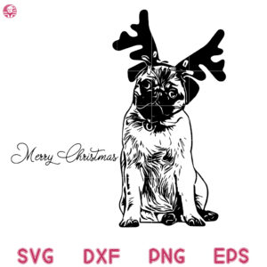 Dog Pug Christmas Svg, Merry Christmas Deer Pug Ears Svg, Dog Pug Hat Santa SVG