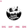 Christmas Dinosaur Svg, Winter Scene Trees Snow Snowing Santa Svg