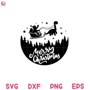 Christmas Dinosaur Svg, Winter Scene Trees Snow Snowing Santa Svg