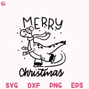Merry Christmas Ice Skating Cute Dinosaur Svg, Dinosaur Rawr Christmas Kids Svg