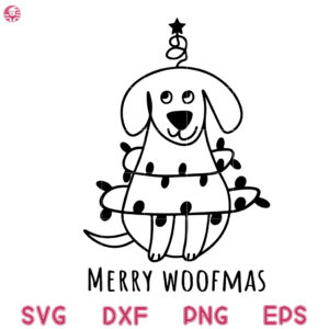 Merry Woofmas Christmas Svg, Dog Christmas Svg, Christmas Dog Lights Svg