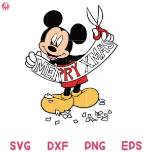 Mickey Holding Merry Xmas Svg, Mouse Cut Merry Svg, Mickey Christmas Svg