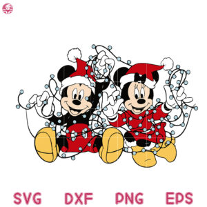Mickey Minnie Christmas Lights SVG, Mickey Cute Santa Hat SVG