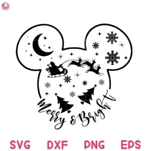 Mouse Head Christmas Tree Svg, Christmas Mickey Christmas Svg, Merry Bright Svg