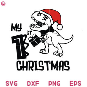 My 1st Christmas Dinosaur Birthday Svg, Christmas Dinosaur Svg, Dinosaur Birthday Svg