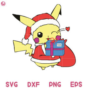 Pikachu Christmas Gifts Box SVG, Pikachu Christmas SVG, Pikachu Santa Hat SVG
