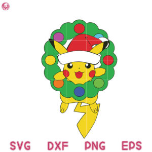 Pikachu Christmas Wreath SVG, Pikachu Cartoon Christmas SVG, Merry Christmas SVG