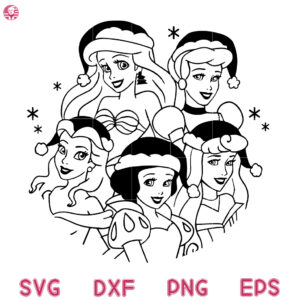 Christmas Ariel Cinderella Belle Snow White Svg, Disney Christmas Ariel Cinderella Svg
