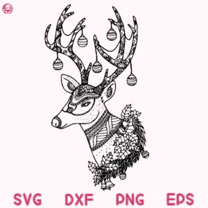 Reindeer Zentangle Svg, Reindeer With Mandala, Christmas Wreath