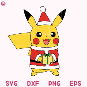 Santa Pikachu Gift Bag Svg, Christmas Pikachu And Box Svg