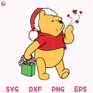 Santa Pooh Holding Christmas Candy Svg, Pooh Christmas Cute Svg, Santa Pooh Svg