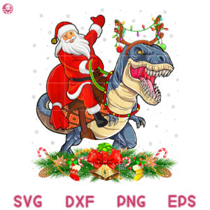 Santa Riding Dinosaur T Rex Christmas PNG, Santa Lights Kids Boys PNG, Santa Riding Dinosaur PNG