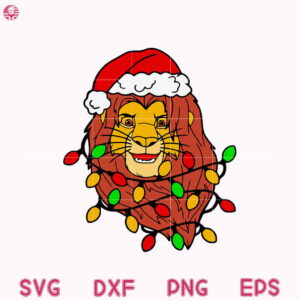 Simba Santa Lights Claus Hat Svg, The Lion King Svg, Simba Lion King Christmas Lights Svg