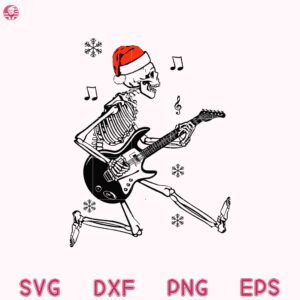 Skeleton Guitar Hat Christmas Svg, Skeleton Guitar, Skeleton Santa Playing Guitar
