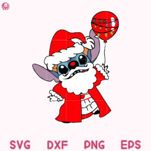 Stitch Santa Balloon Lights Svg, Stitch Santa Lights, Stitch Balloon Christmas