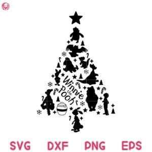 Wine Pooh Christmas Tree Svg, Pooh Christmas Tree Svg, Wine Pooh Santa Svg