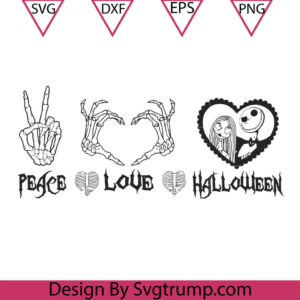 Peace Love Hear Halloween Svg, Nightmare Before Christmas Svg, Jack Peace Love Svg