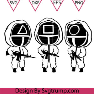 Round Square Triangle Squad Svg, Squid Game Guns Svg, Mask Squid Svg