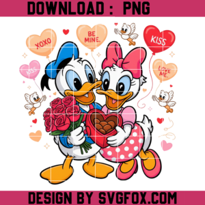 Cute Cartoon Duck Valentines Design Png, Couple Duck Valentine’s Day PNG, Love XOXO Hearts Png